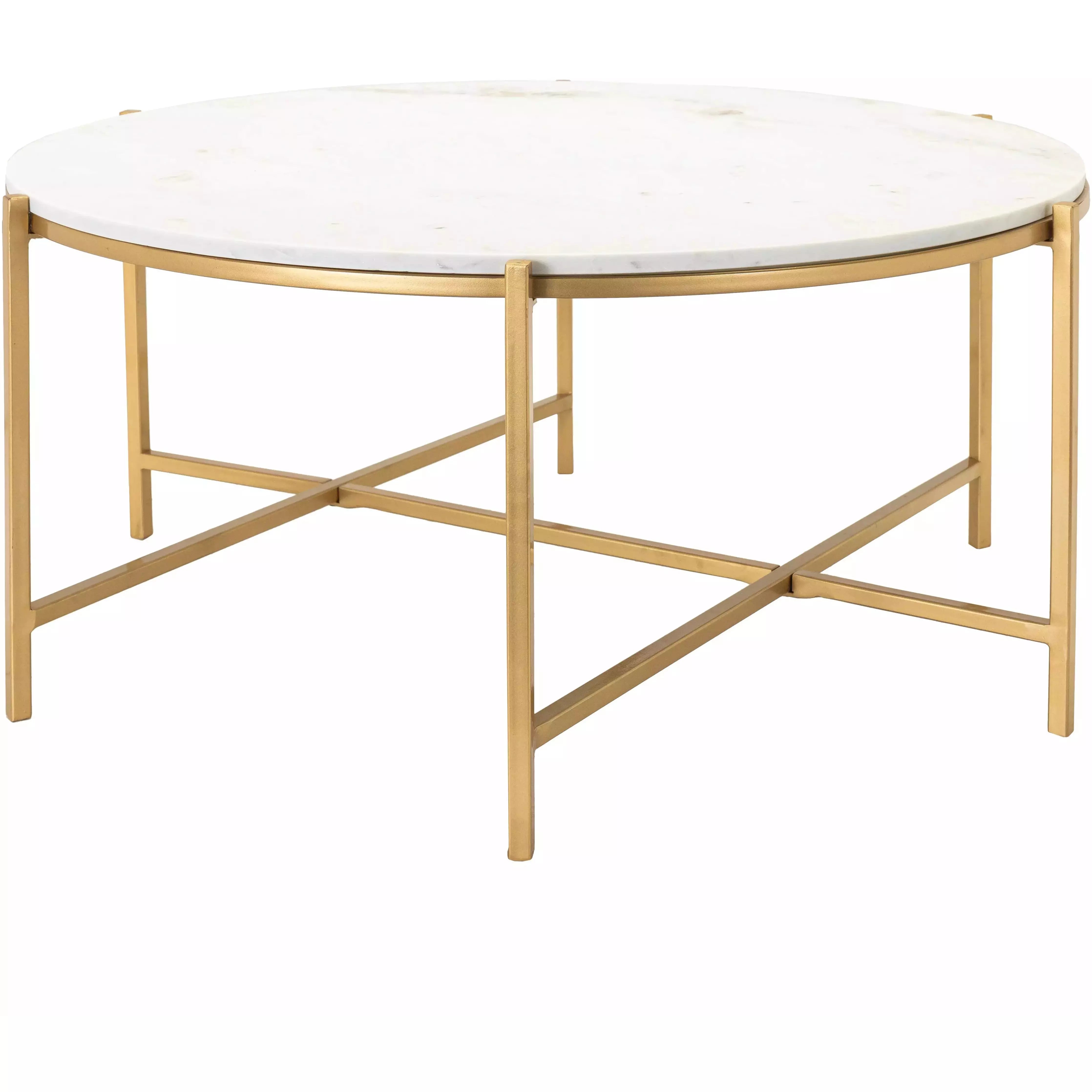 Surya Anaya Modern White Marble Top With Gold Metal Base Coffee Table ANA-005 - Image 1