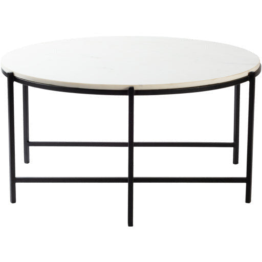 Surya Anaya Modern White Marble Top With Black Metal Base Round Coffee Table ANA-001 - Image 3
