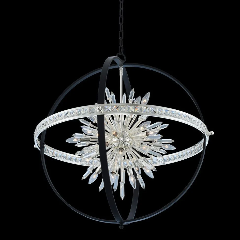 Angelo 36″W Black and Silver 24-Light Crystal Orb Pendant