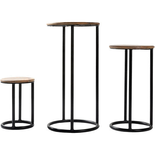 Surya Ansh Modern Natural Wood Top With Black Metal Base Set of 3 Nesting Accent Side Tables ANH-002 - Image 3