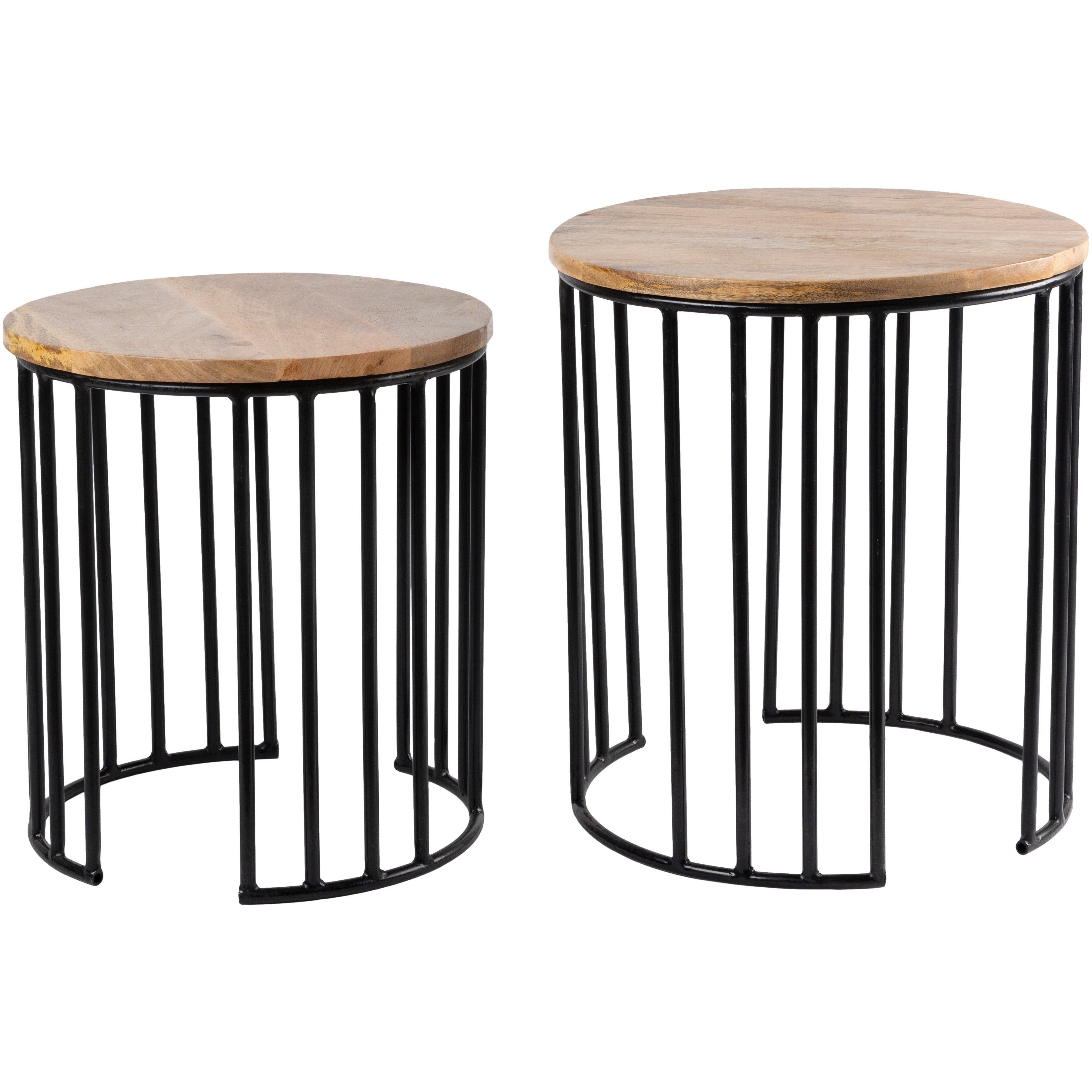 Surya Ansh Modern Wood Top With Black Metal Base Set of 2 Nesting Accent Side Tables ANH-003 - Image 2
