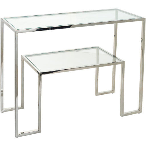 Surya Ascalon Modern Glass Top With Metallic Silver Stainless Steel Base Console Table AOC-002