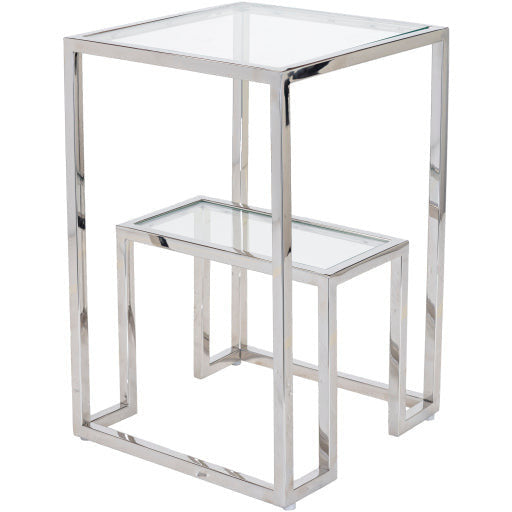 Surya Ascalon Modern Glass Top With Metallic Silver Stainless Steel Base Accent Side Table AOC-003 - Image 1