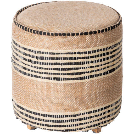 Surya Aarzoo Modern Boho Beige & Black Stripe Jute Round Ottoman AOZ-001 - Image 2