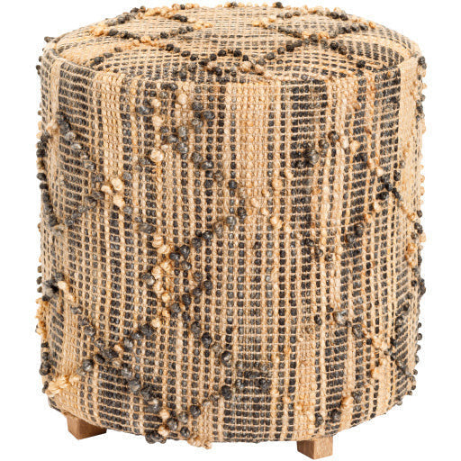 Surya Aarzoo Modern Boho Tan, Black & Charcoal Jute Round Ottoman AOZ-002 - Image 2