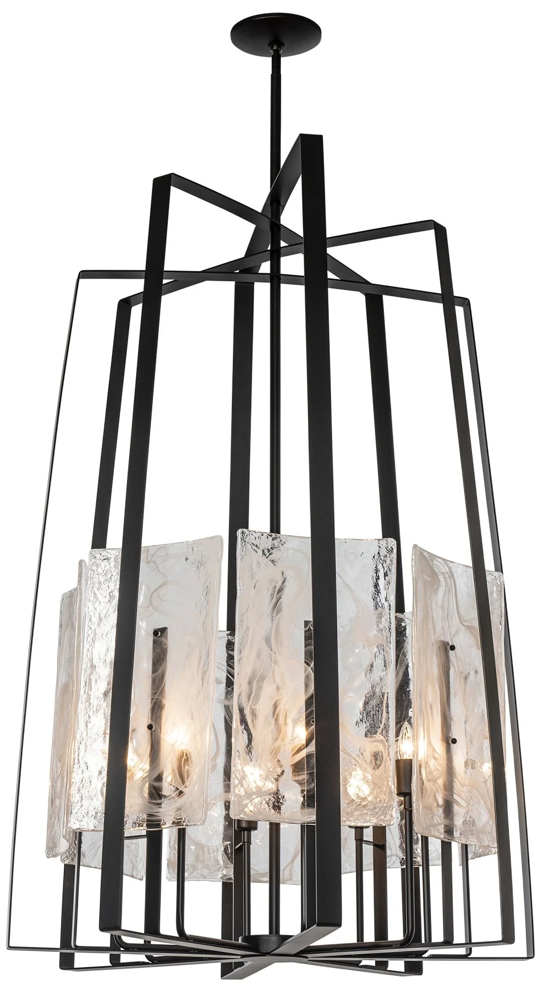 Arc 34.4" Wide 8-Light Tall Black Pendant With White Swirl Glass Shade - Image 1