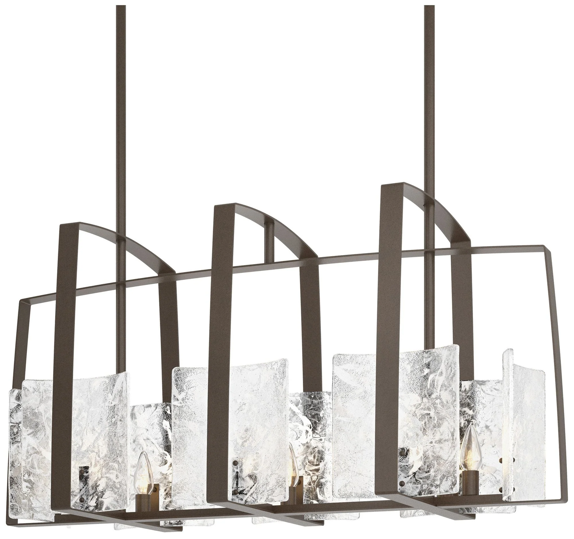 Arc Bronze Linear Pendant With White Swirl Glass - Image 1