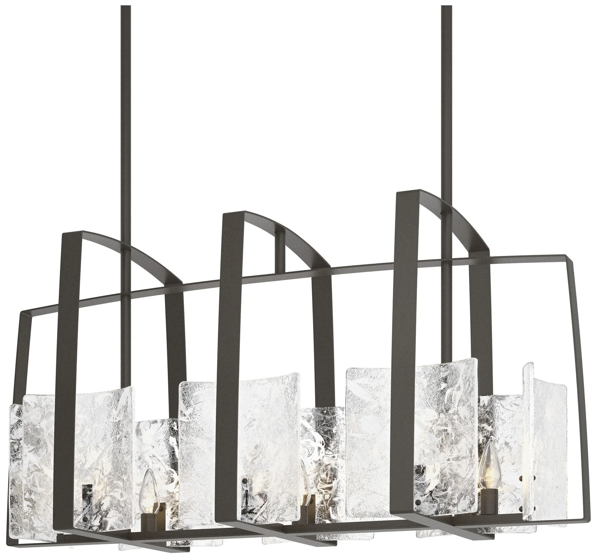 Arc Dark Smoke Linear Pendant With White Swirl Glass - Image 1