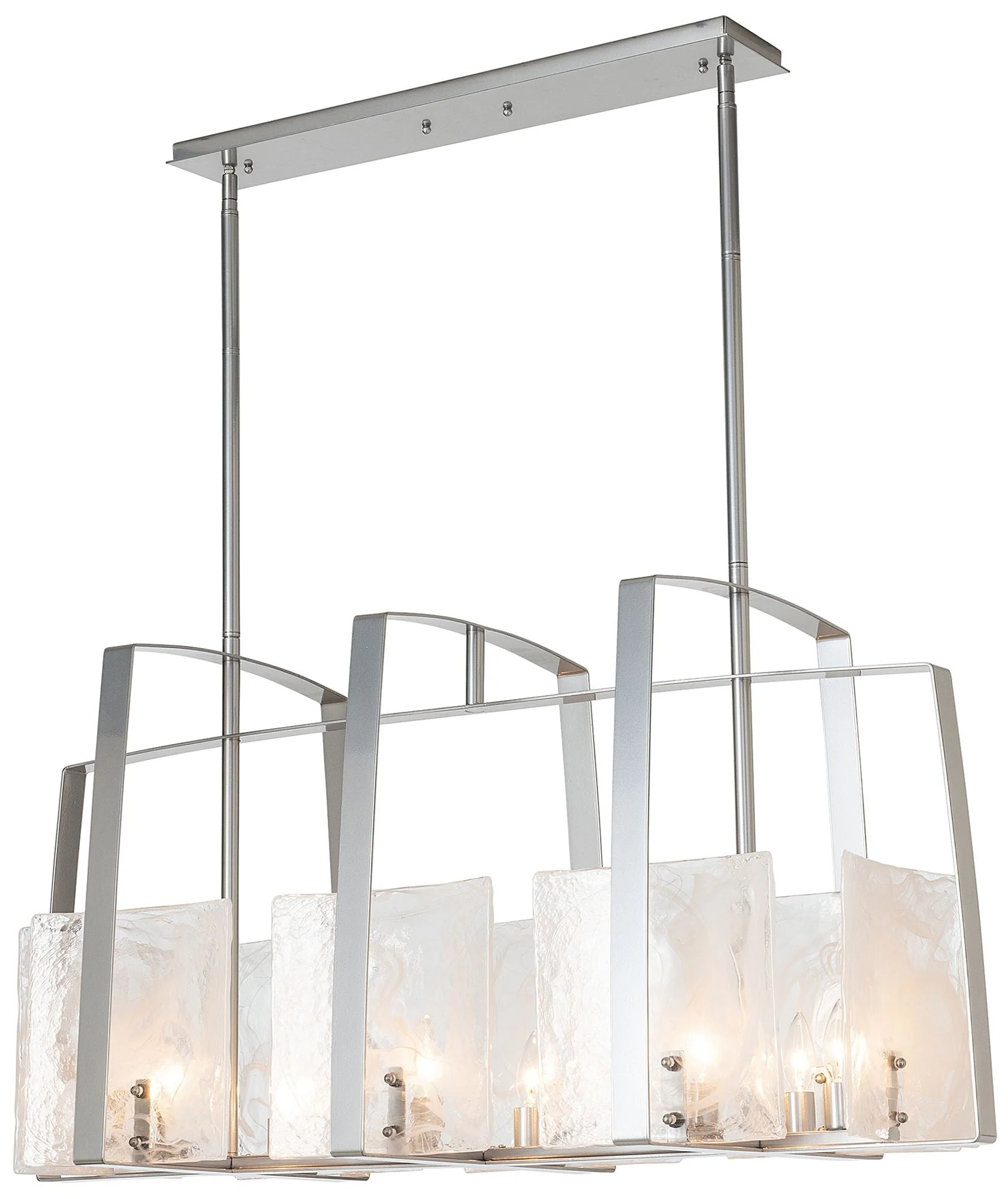 Arc Linear Pendant - Sterling Finish - White Swirl Glass - Image 1