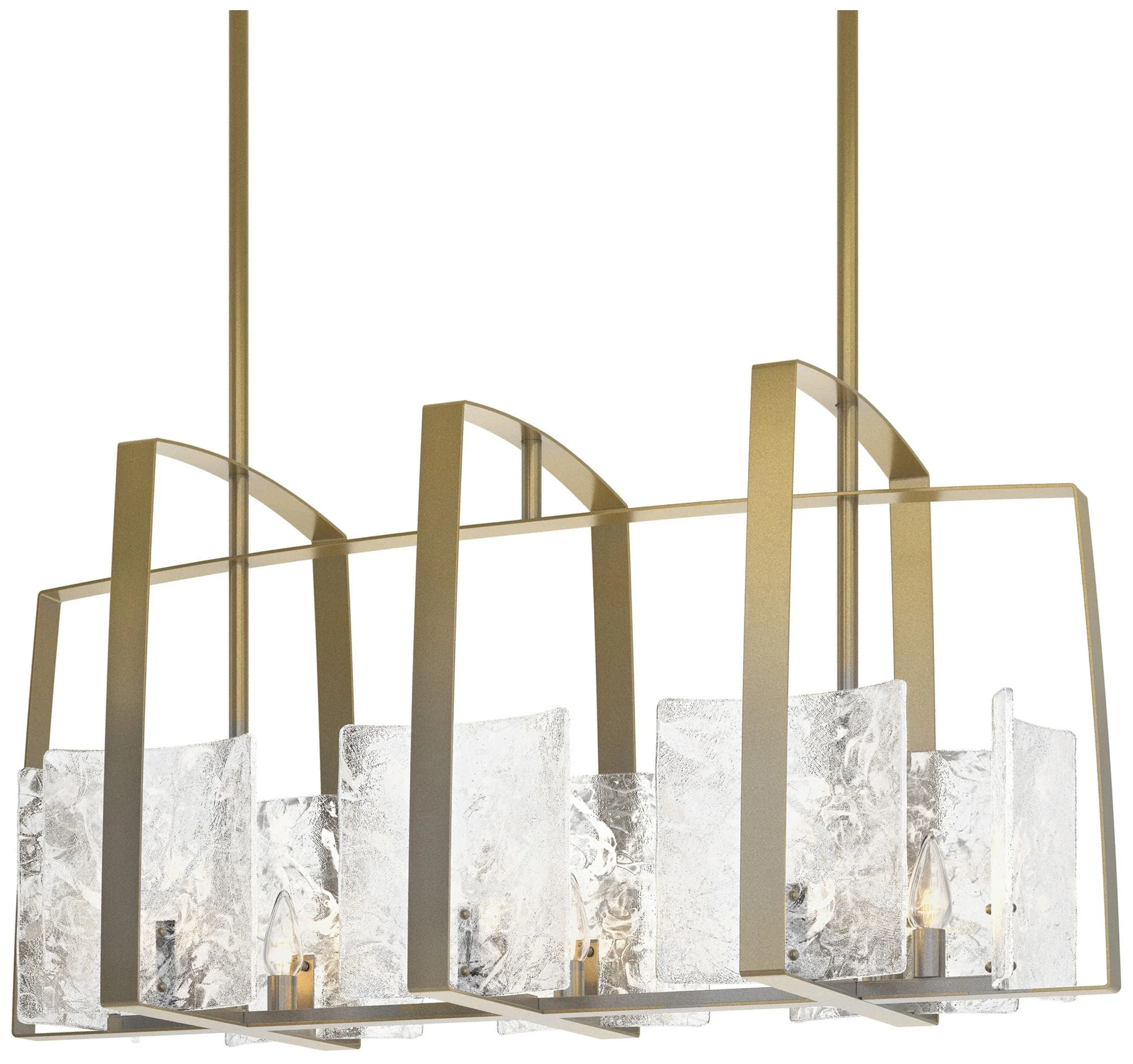 Arc Modern Brass Linear Pendant With White Swirl Glass - Image 1