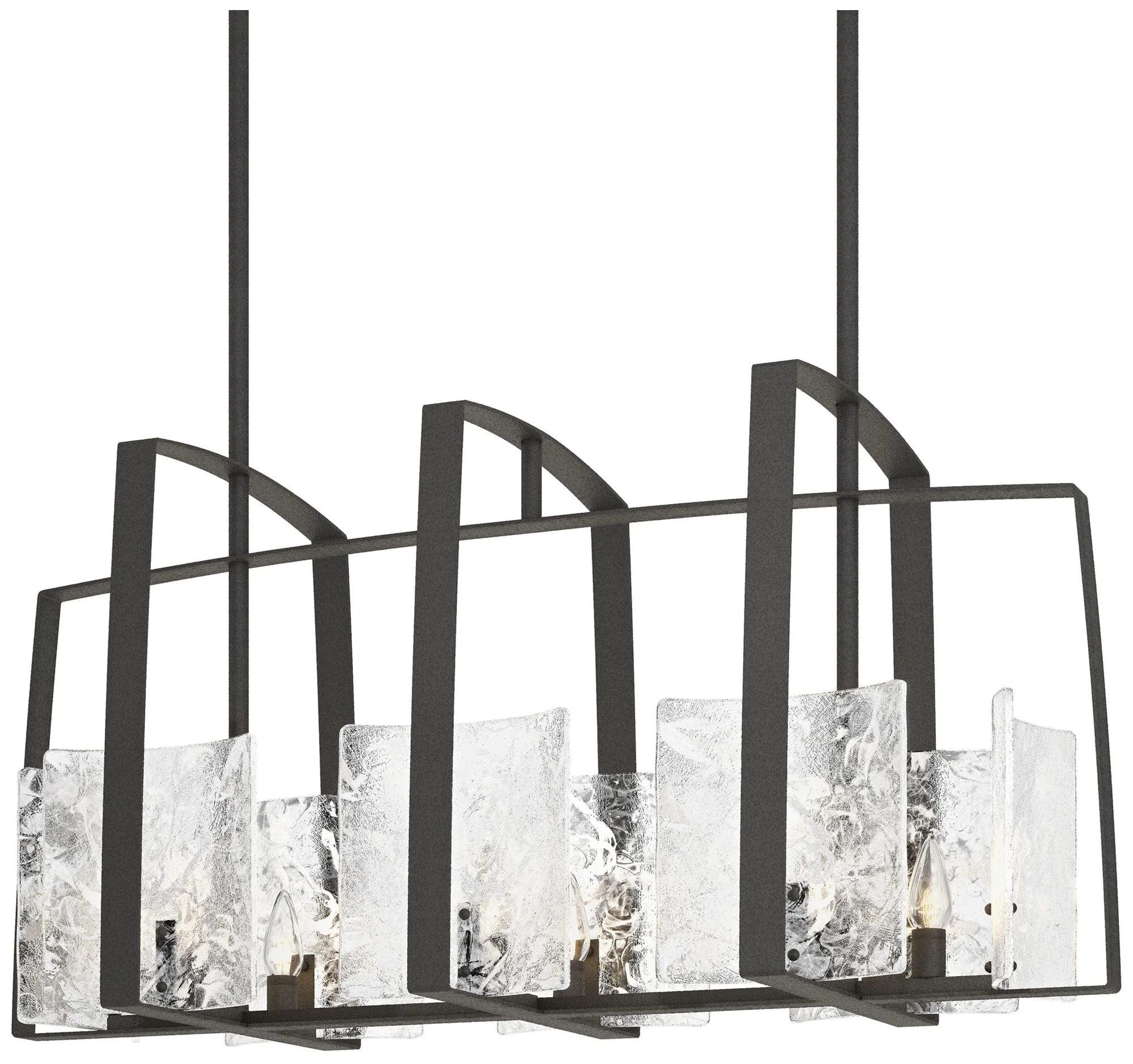 Arc Natural Iron Linear Pendant With White Swirl Glass - Image 1
