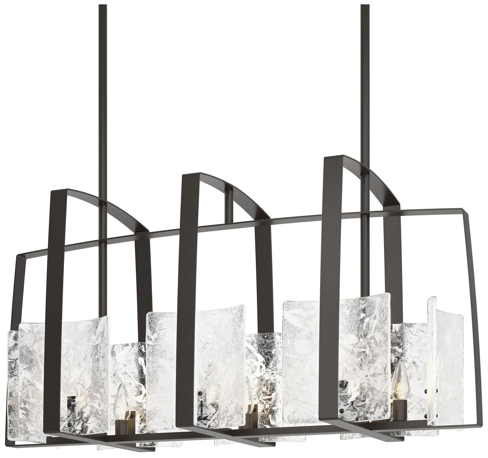 Arc Oil Rubbed Bronze Linear Pendant With White Swirl Glass - Image 1