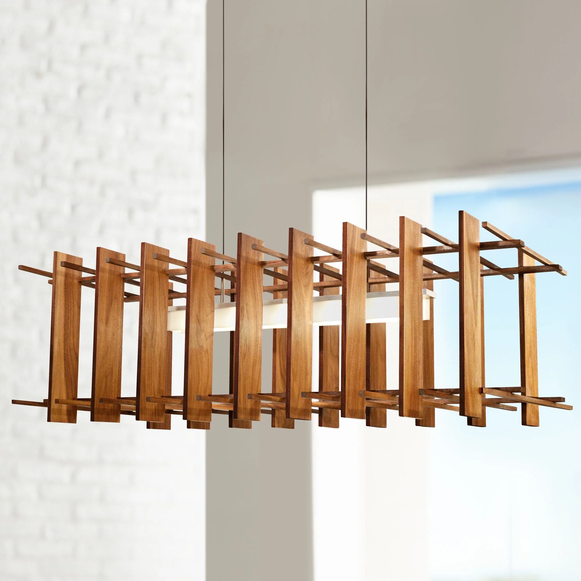 Arca 49" Wide Oiled Walnut LED Modern Linear Kitchen Island Pendant - Image 1