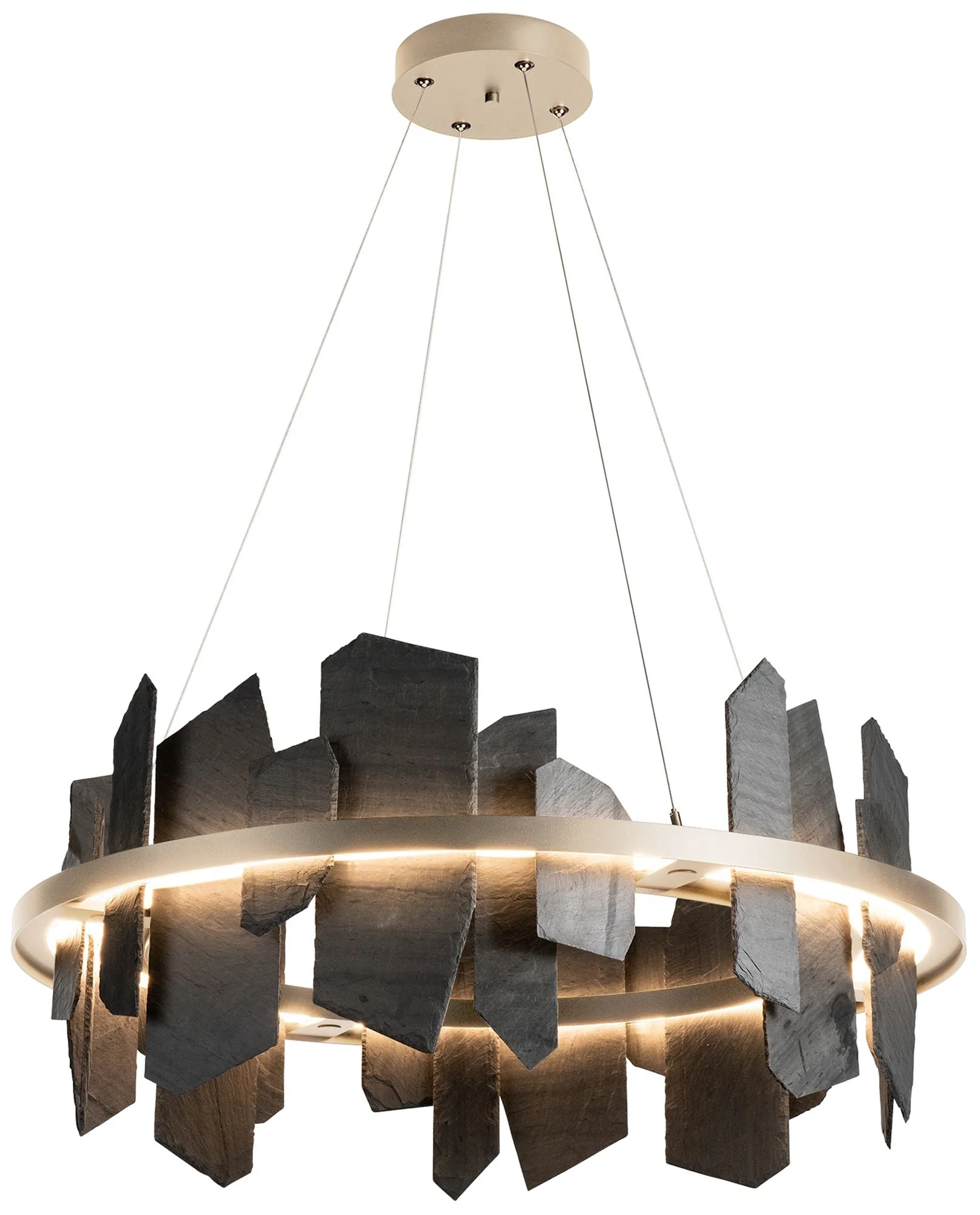 Ardesia Circular LED Pendant - Gold - Slate Accents - Standard Height - Image 1
