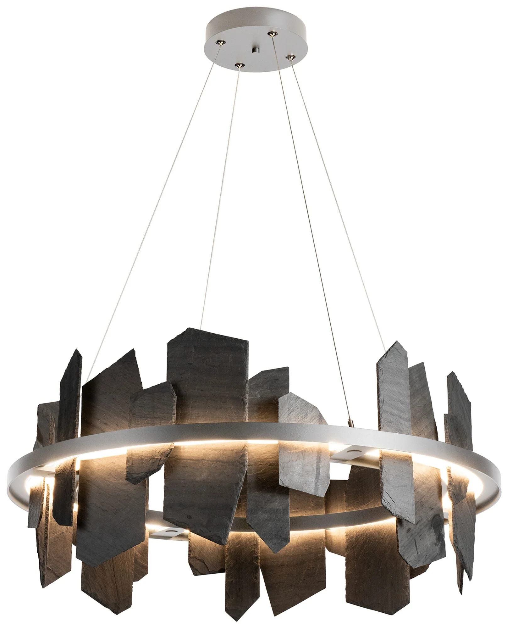 Ardesia Circular LED Pendant - Platinum - Slate Accents - Standard Height - Image 1