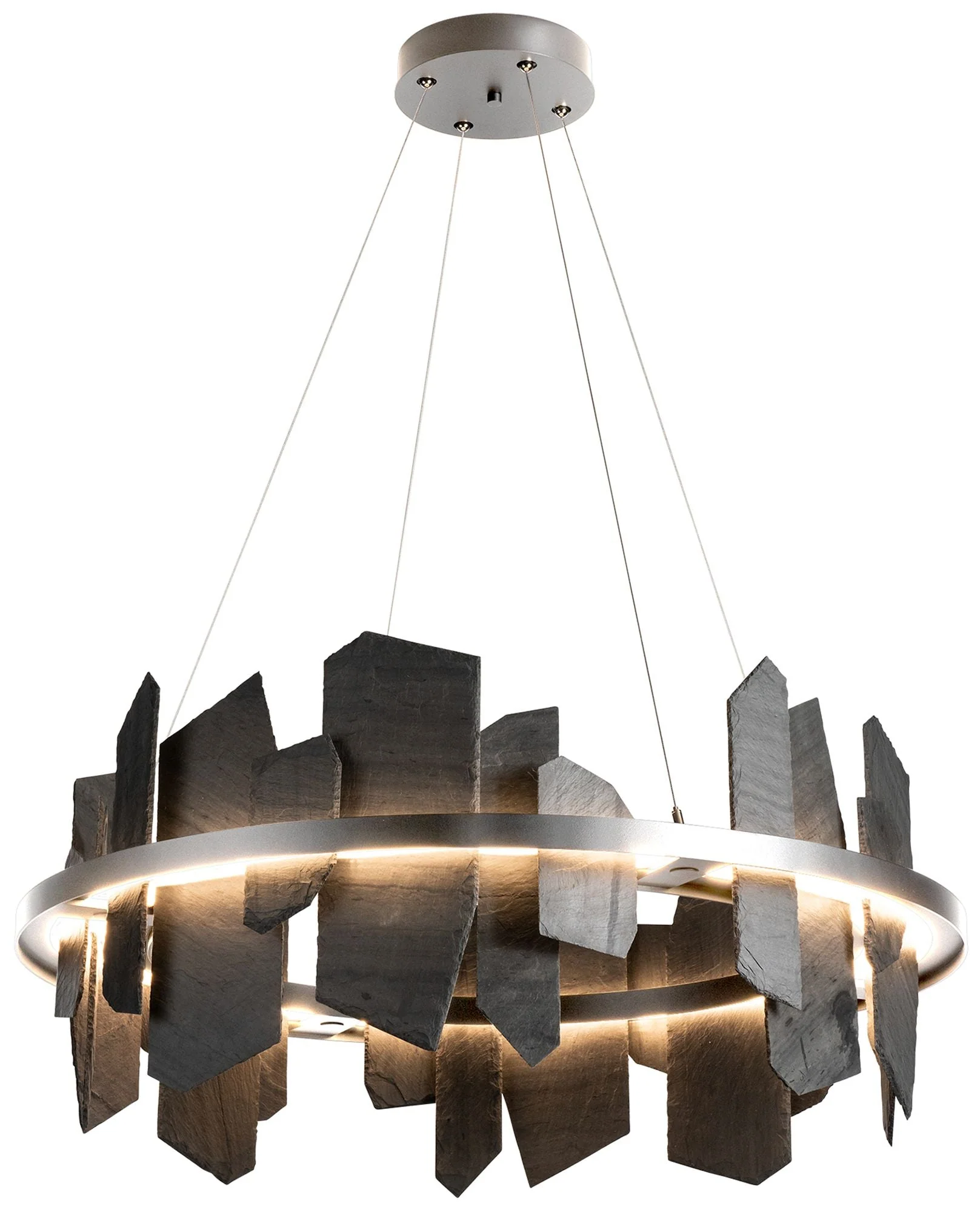 Ardesia Circular LED Pendant - Sterling - Slate Accents - Standard Height - Image 1