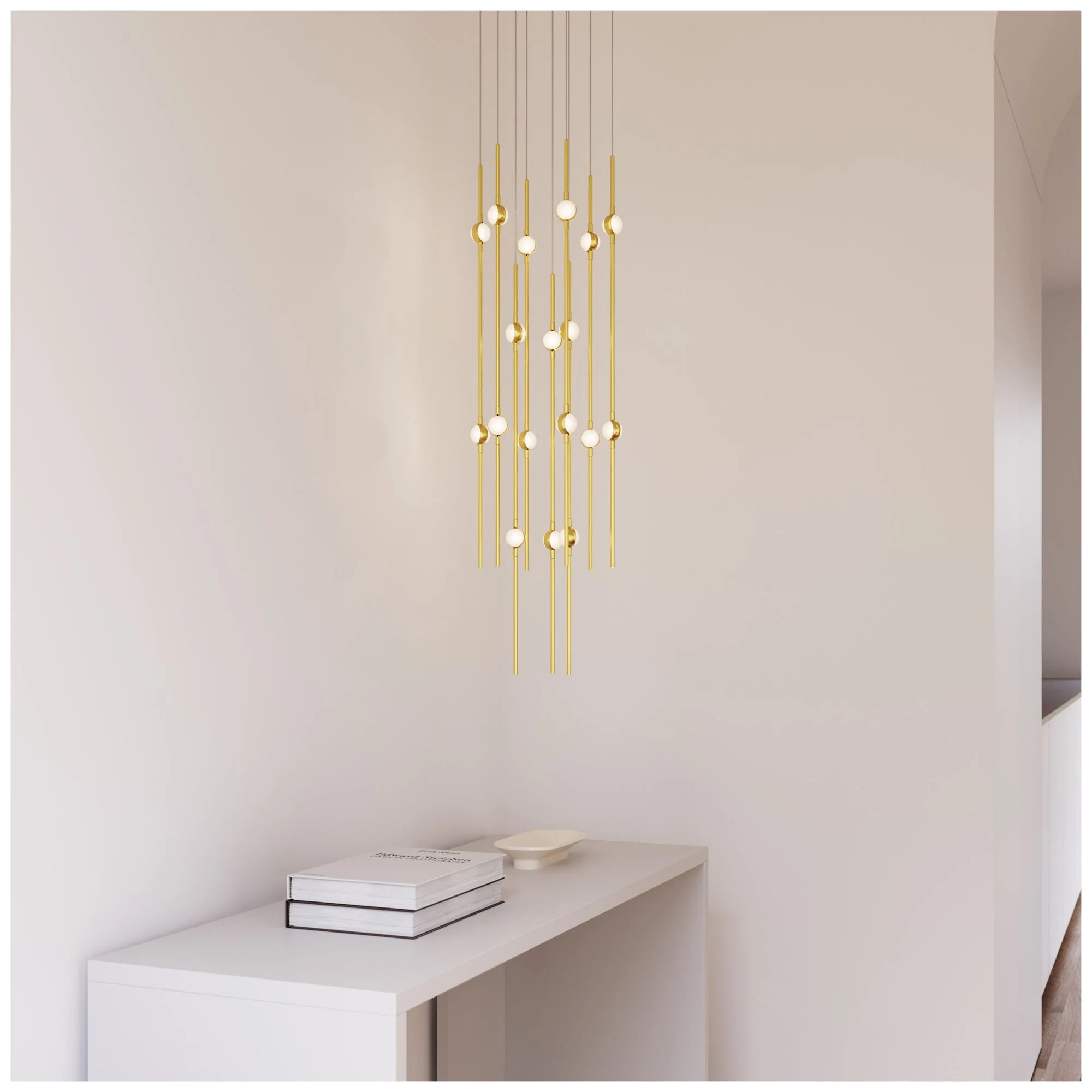 Aries 11.5"W Round Brass 2700K Short White Shade LED Pendant - Image 3
