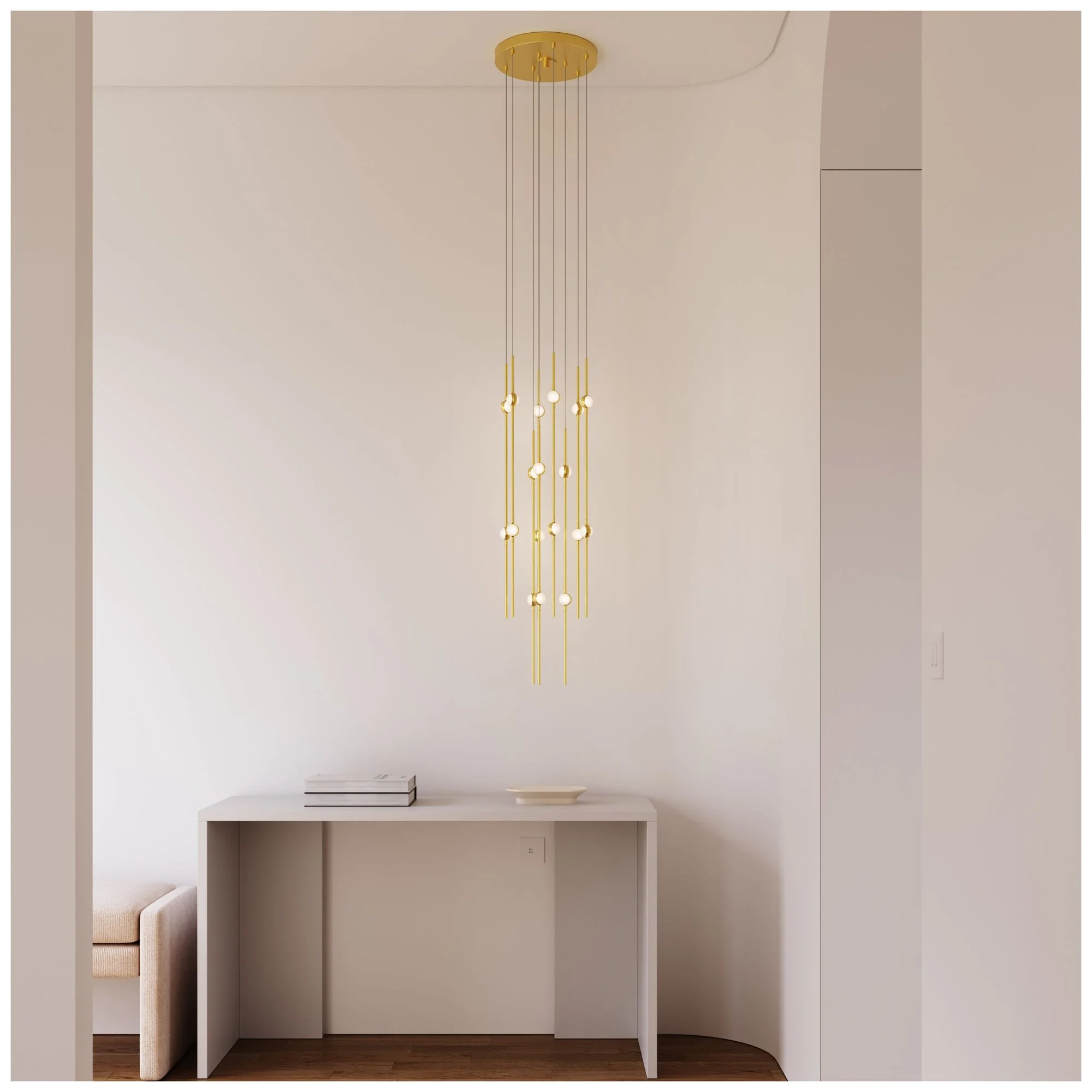 Aries 11.5"W Round Brass 3000K Short White Shade LED Pendant - Image 3