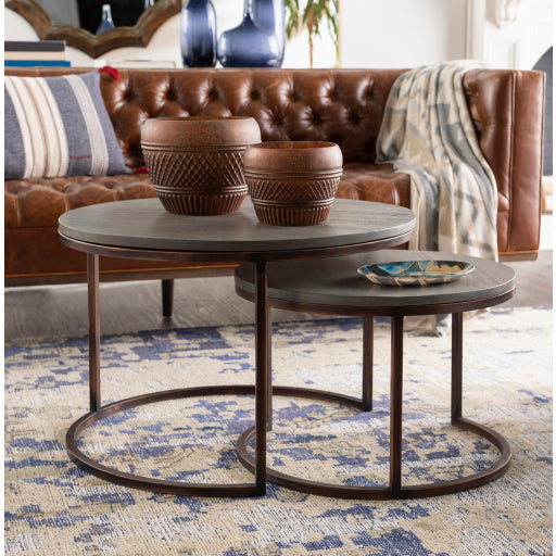 Surya Aaron Modern Gray Wood & Metallic Copper Nesting Coffee Tables  ARN-001 - Image 1