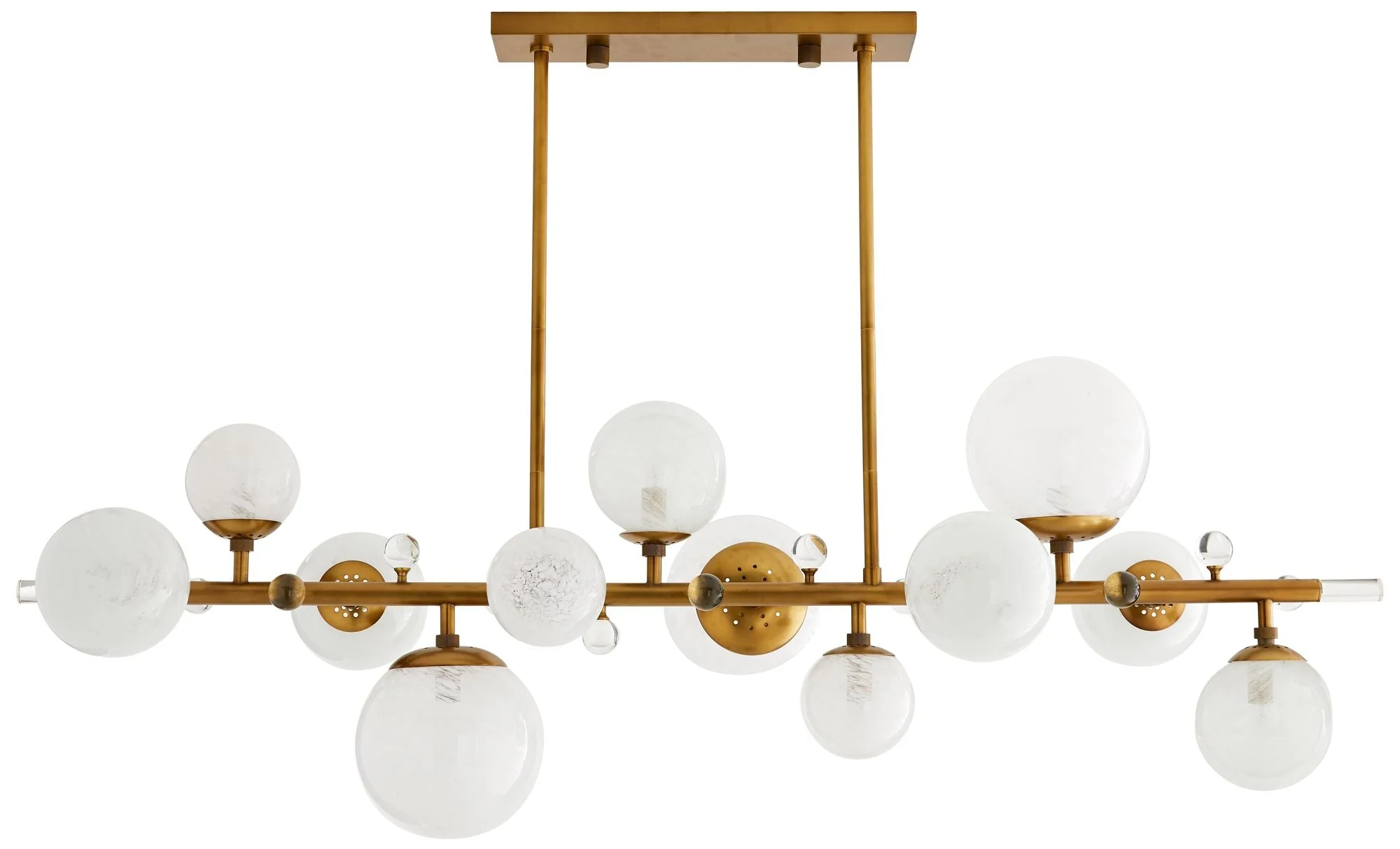 Arteriors- Troon Chandelier- 56" Antique Brass, Opal Swirl Glass - Image 1