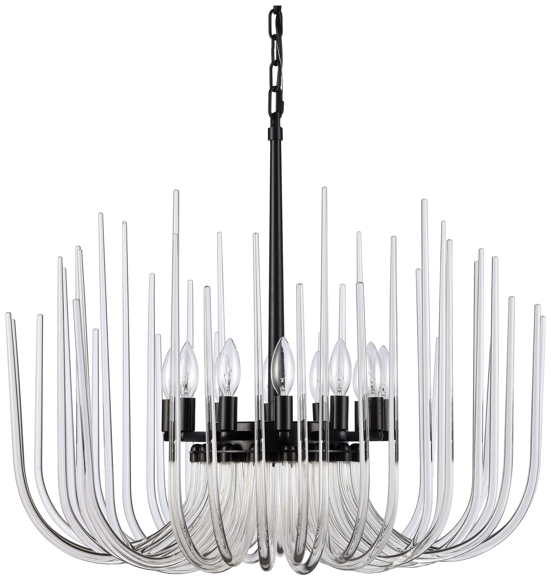Astoria 12-Light Solid Curved Clear Glass Satin Brushed Black Chandelier - Image 1