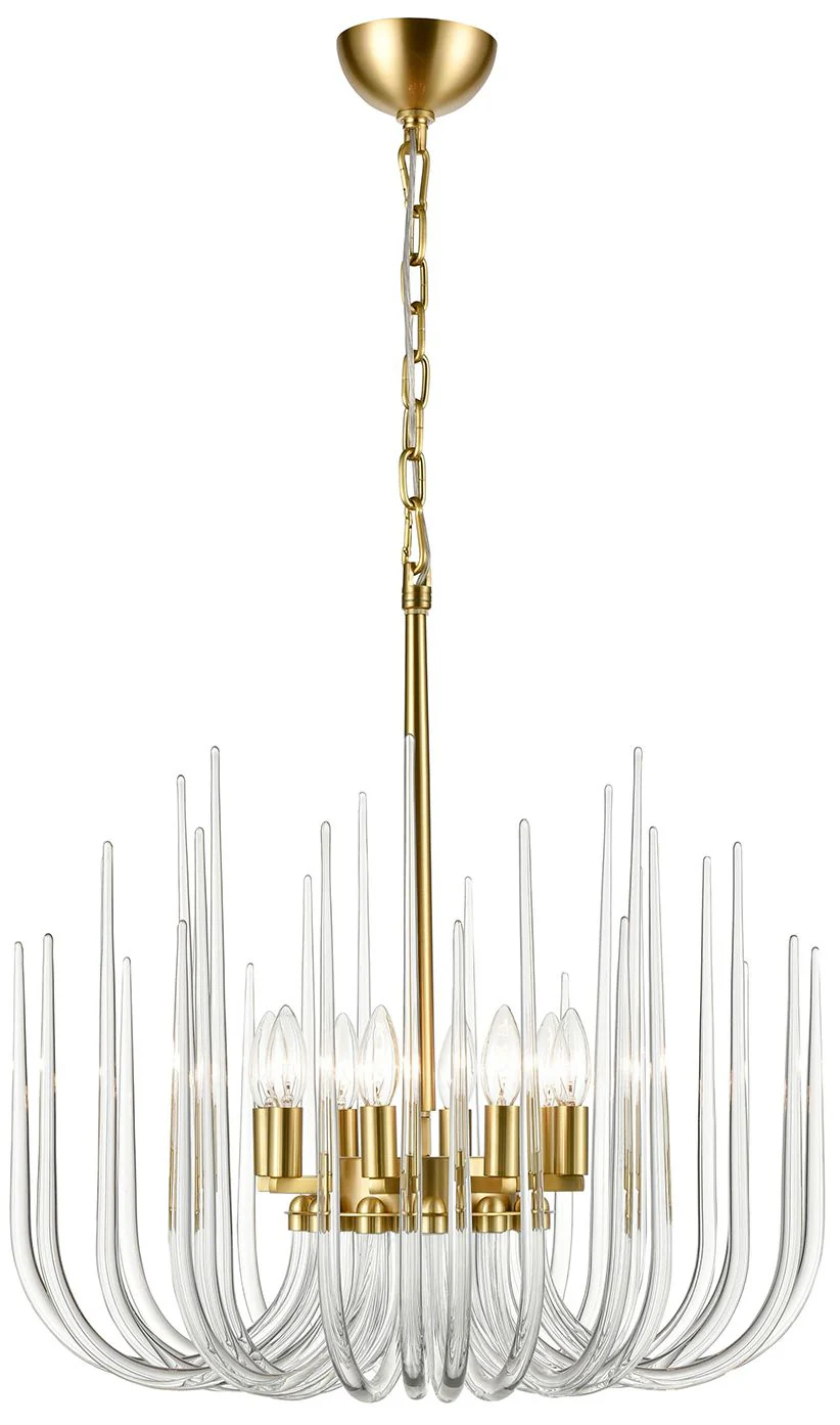 Astoria 8-Light Solid Curved Clear Glass Polished Brass Pendant - Image 1