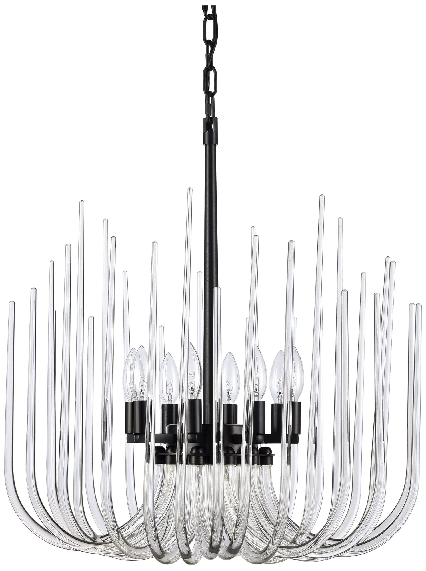 Astoria 8-Light Solid Curved Clear Glass Satin Brushed Black Pendant Light - Image 1