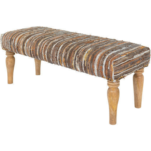 Surya Anthracite Rustic Modern Hand Woven Fabric Bench With Natural Wood Base ATE-002 - Image 2