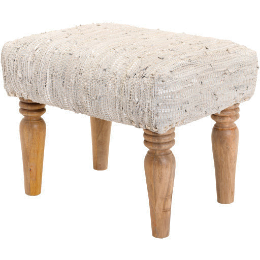 Surya Anthracite Modern Rustic Ivory & Metallic Silver Footstool Ottoman  ATE-003 - Image 2
