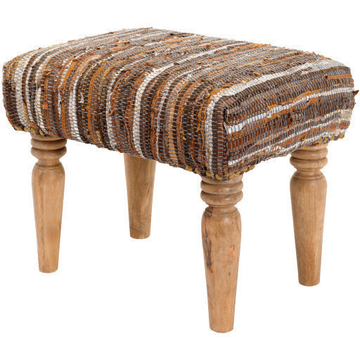 Surya Anthracite Modern Rustic Tan, Brown & Metallic Footstool Ottoman  ATE-001 - Image 2