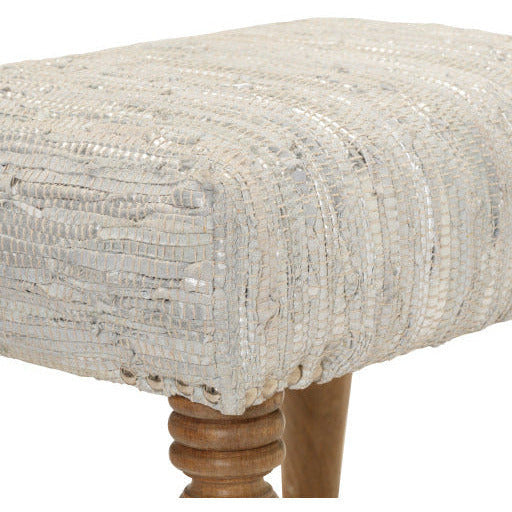 Surya Anthracite Modern Rustic Ivory & Metallic Silver Footstool Ottoman  ATE-003 - Image 3