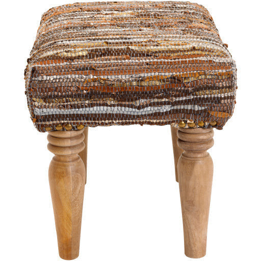 Surya Anthracite Modern Rustic Tan, Brown & Metallic Footstool Ottoman  ATE-001 - Image 3