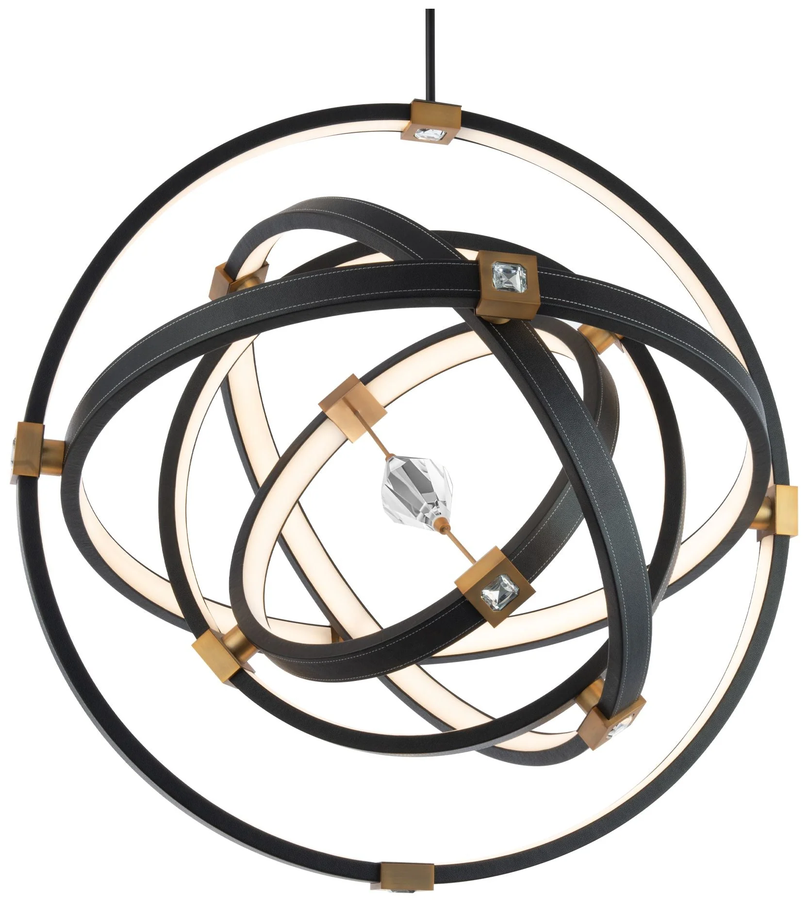 Atomic 36 1/2" Wide Black and Aged Brass LED Pendant Light - Image 3