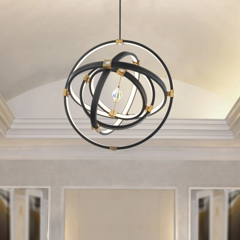 Atomic 36 1/2" Wide Black and Aged Brass LED Pendant Light - Image 2
