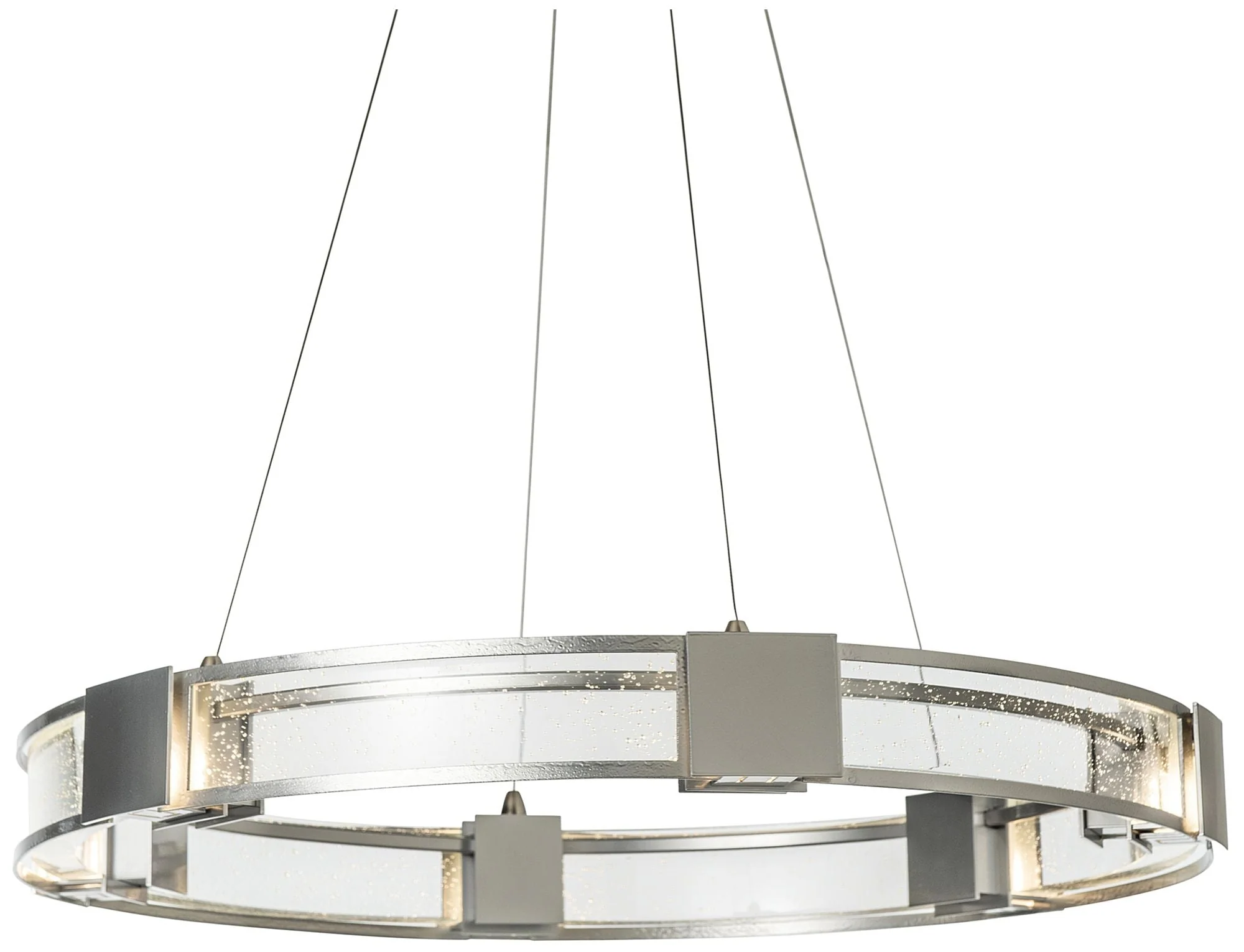 Aura Glass Pendant - Sterling Finish - Seeded Clear Glass - Standard Height - Image 1
