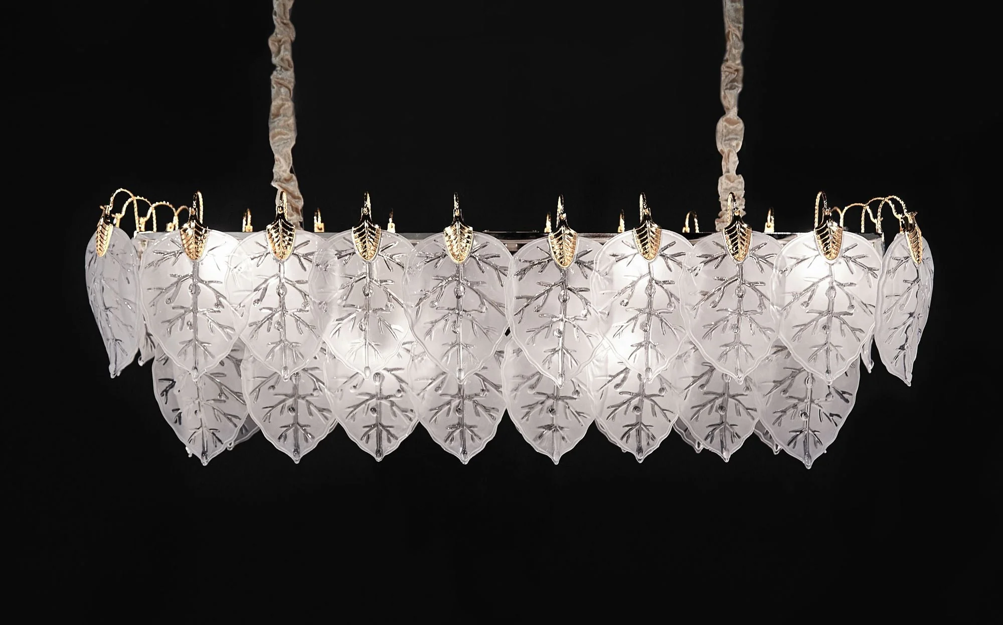 Autumn 39 1/2"W Gold Frost Glass Leaves 12-Light Chandelier - Image 1