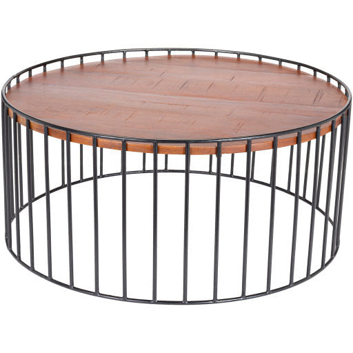 Surya Asmayra Modern Brown Wood Top With Black Metal Base Round Coffee Table AYM-002 - Image 2