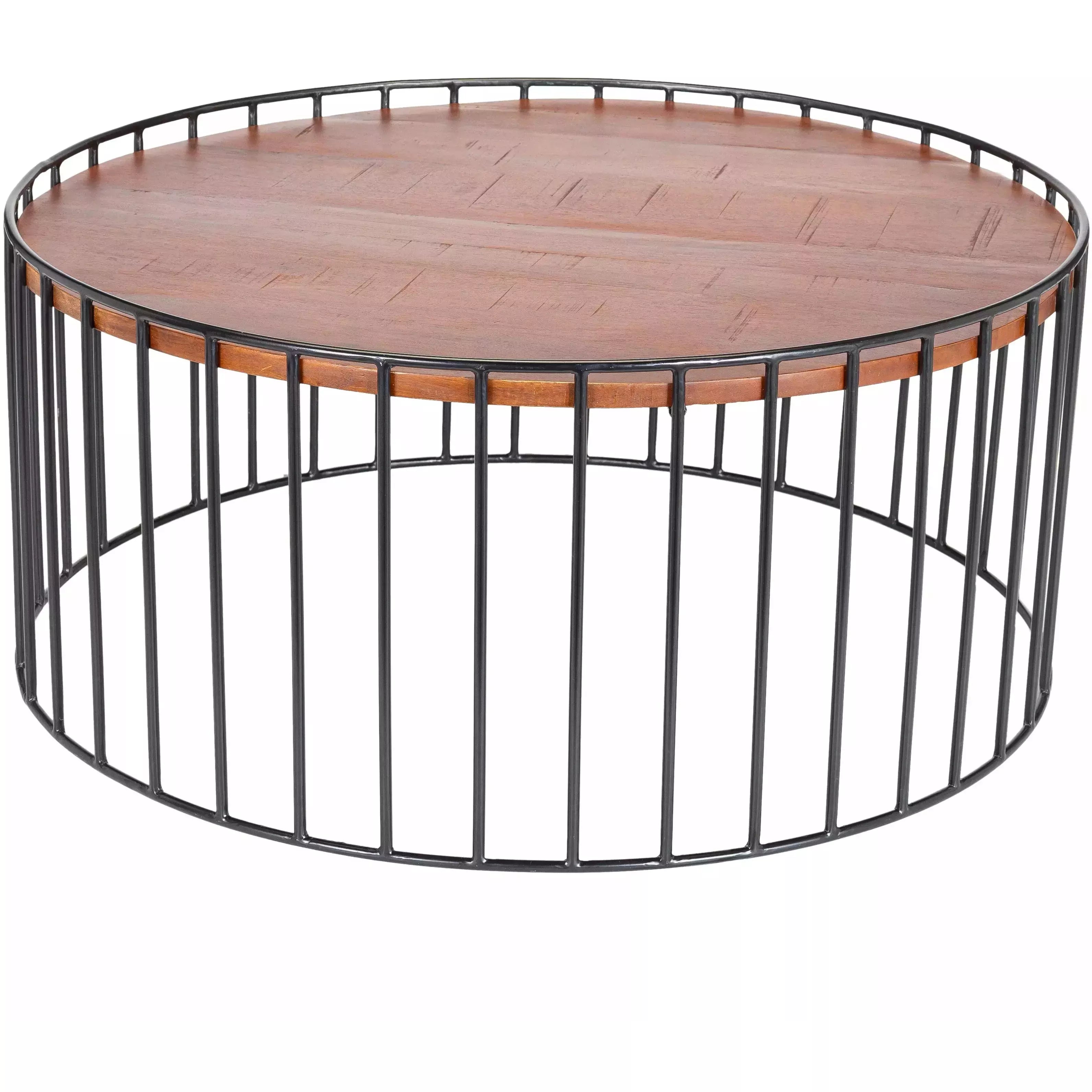 Surya Asmayra Modern Brown Wood Top With Black Metal Base Round Coffee Table AYM-002 - Image 1