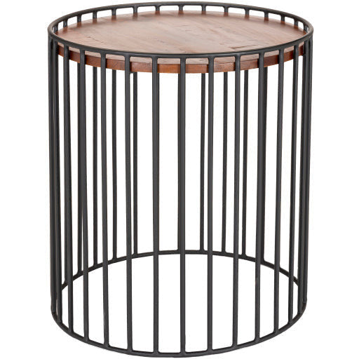 Surya Asmayra Modern Wood Top With Black Metal Base Round Accent Side Table AYM-003