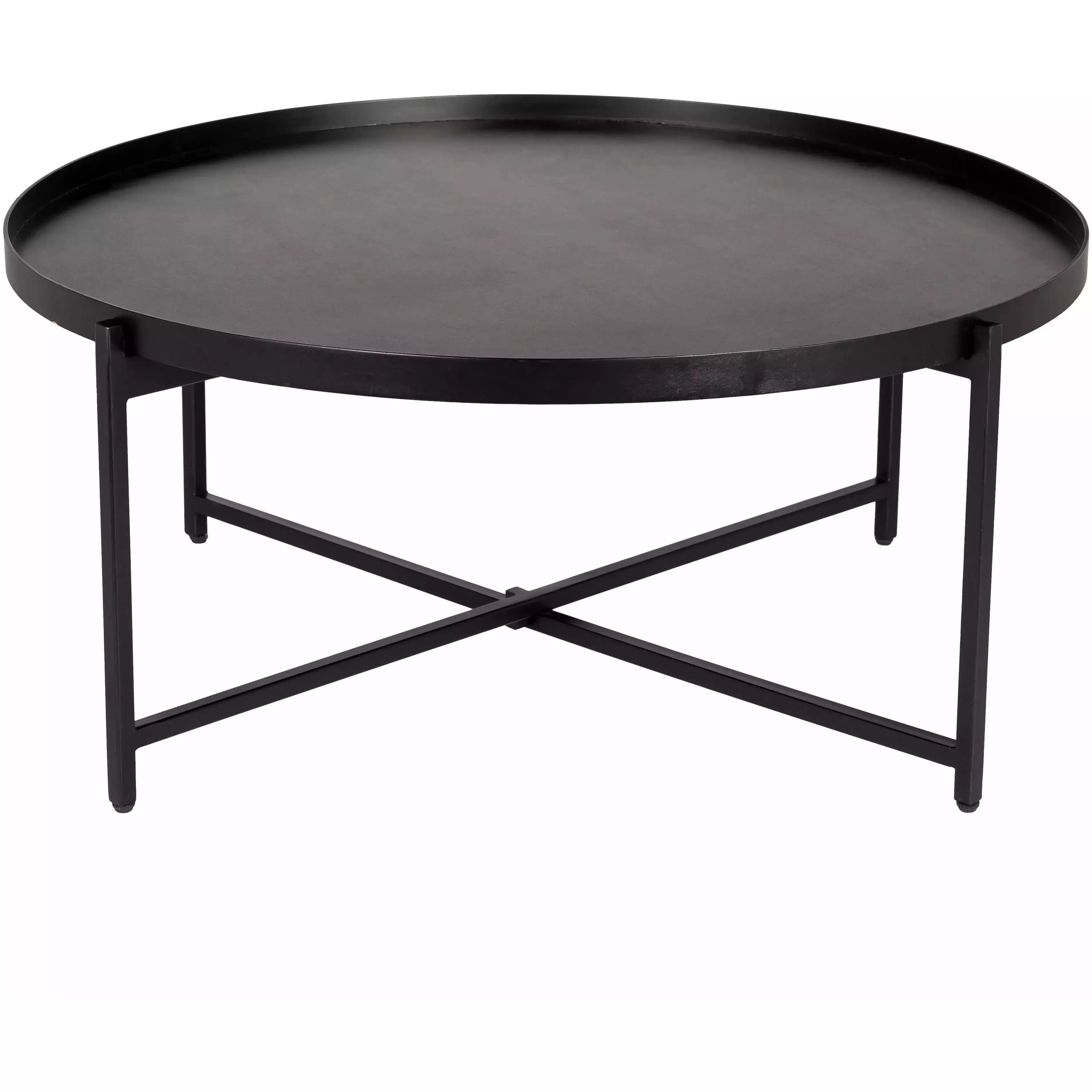 Surya Aracruz Modern Black Wood Top With Black Metal Round Coffee Table AZU-001 - Image 2