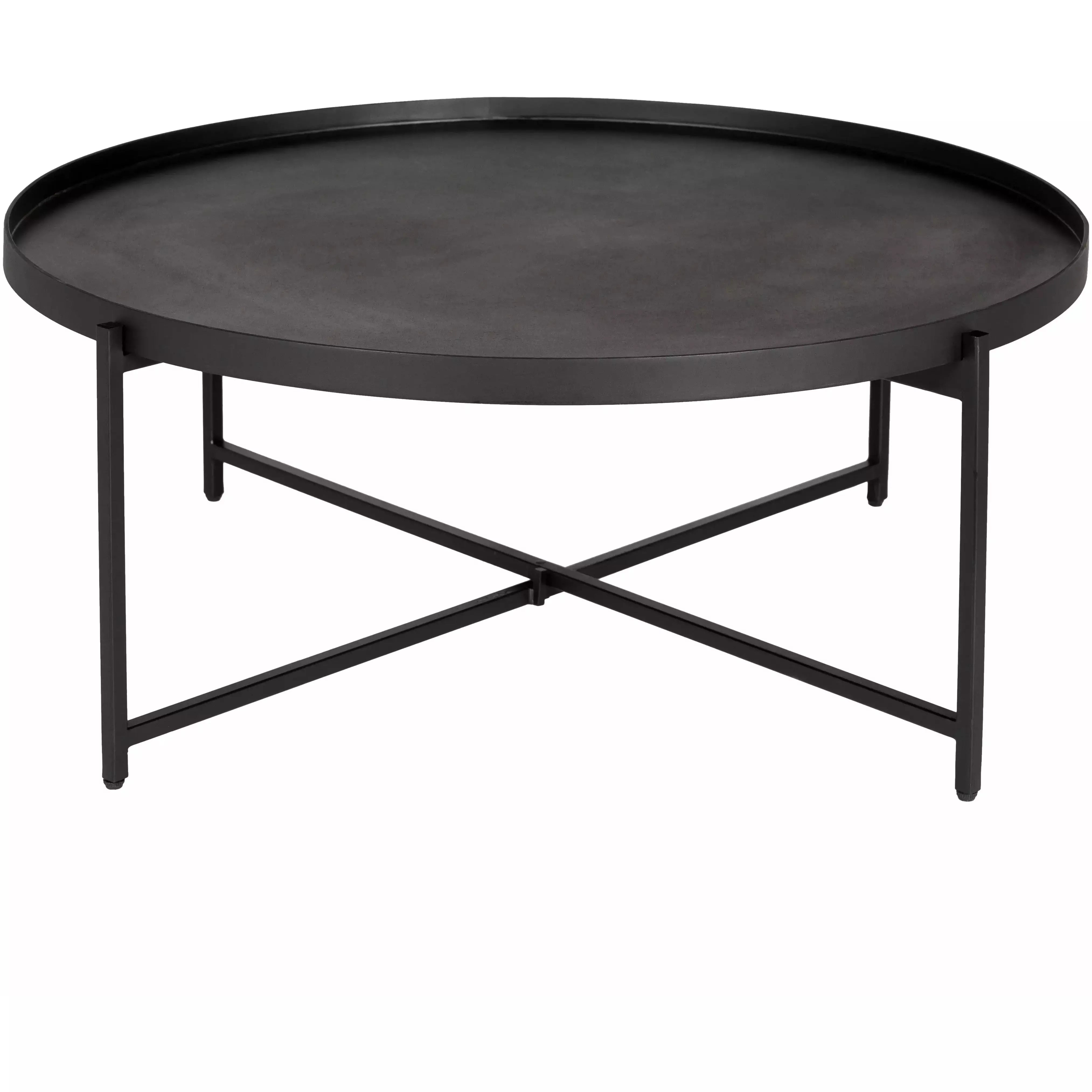 Surya Aracruz Modern Black Wood Top With Black Metal Base Round Coffee Table AZU-002 - Image 1