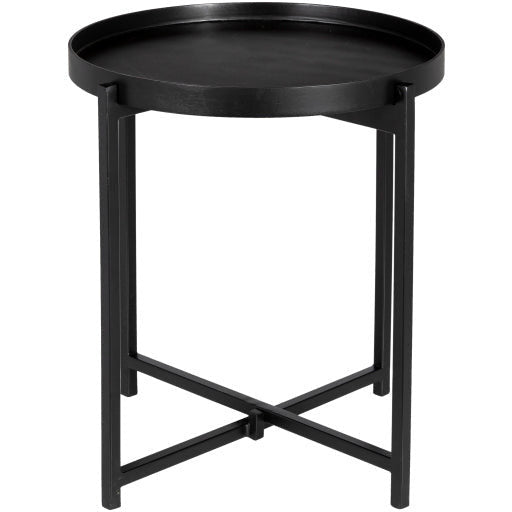 Surya Aracruz Modern Black Wood Top With Black Metal Base Accent Side Table AZU-003