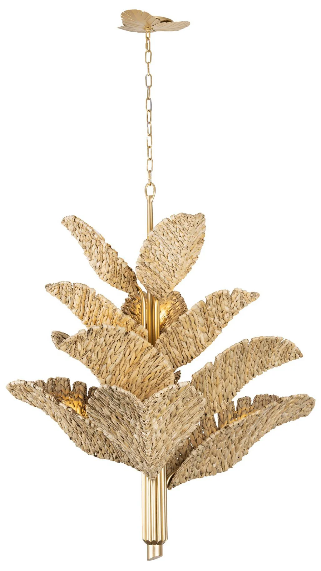 Banana Leaf 12-Lt Chandelier - French Gold/Natural Seagrass - Image 1
