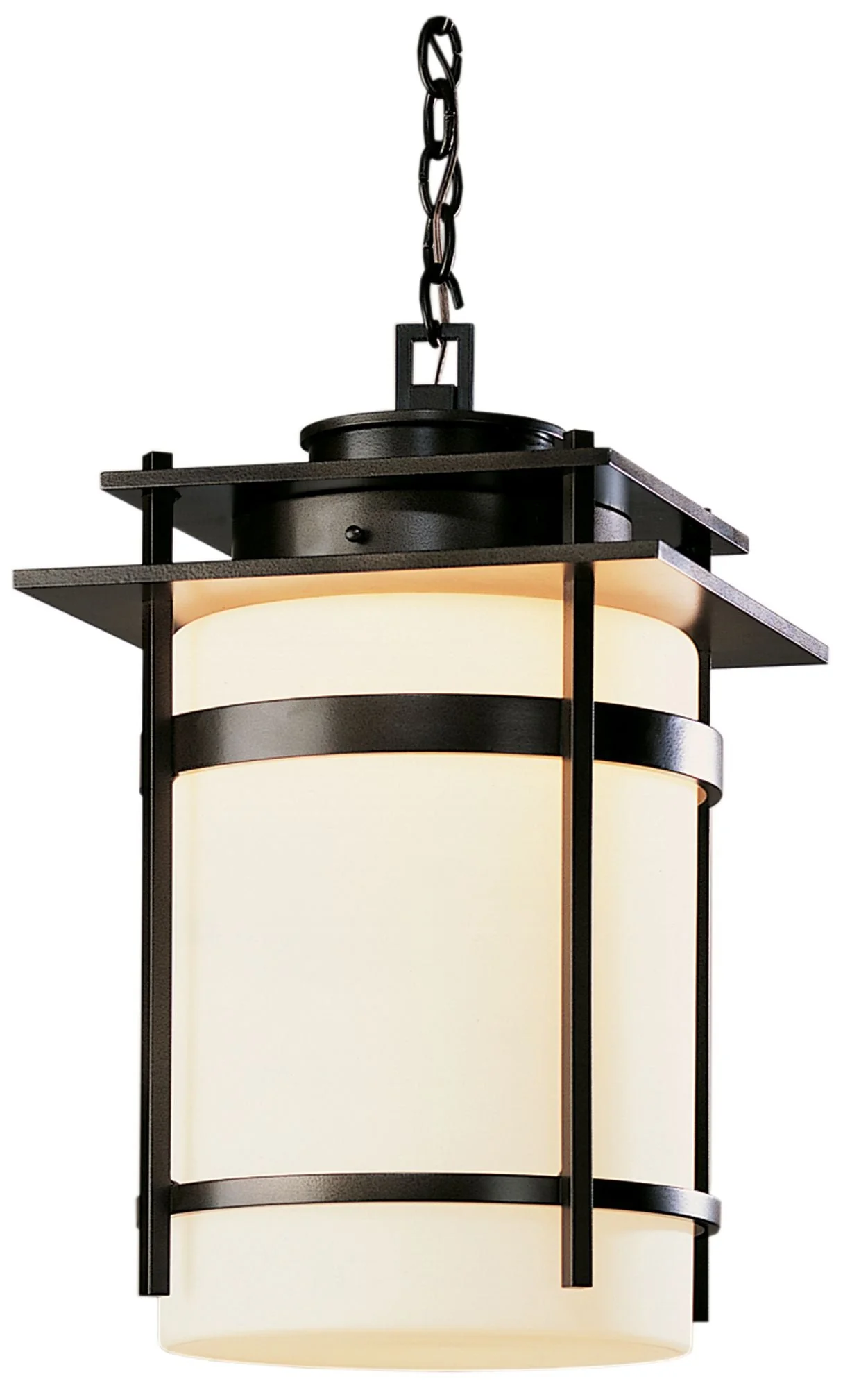 Banded Large Outdoor Fixture - Black Finish - Opal Glass - Image 1