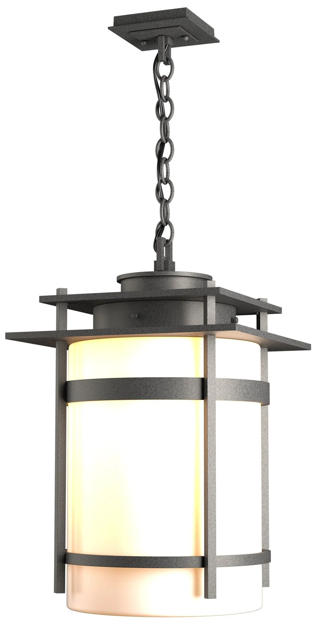 Banded Large Outdoor Fixture - Natural Iron Finish - Opal Glass - Image 1