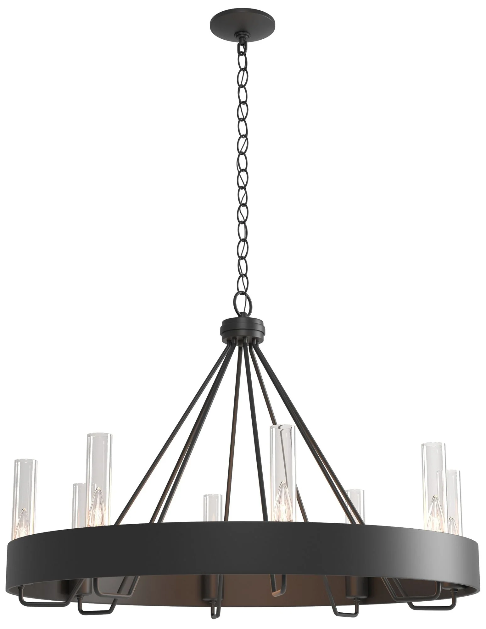 Banded Ring 32" Wide Black Chandelier With Clear Glass Shade - Image 1