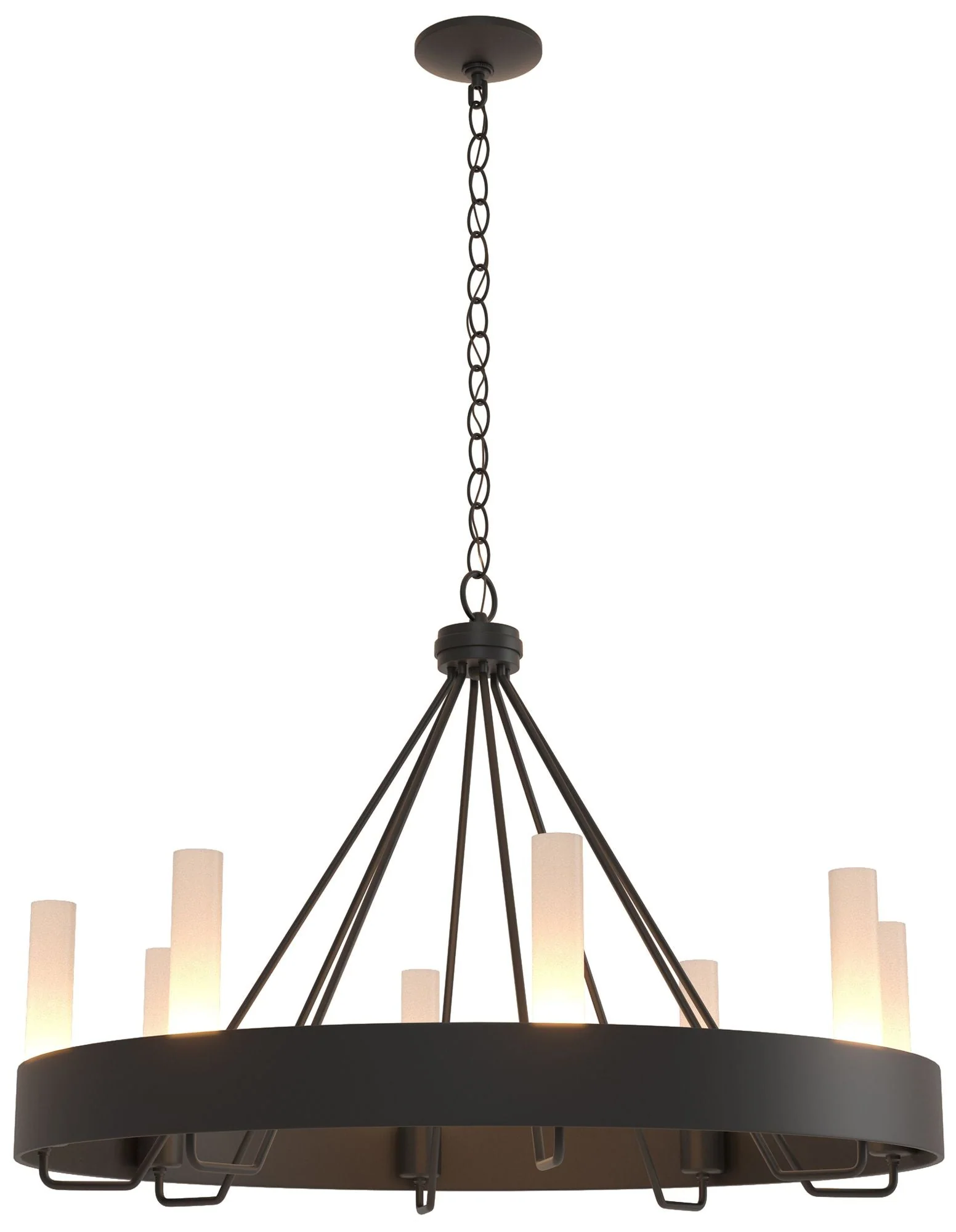 Banded Ring 32" Wide Black Chandelier With Frosted Glass Shade - Image 1