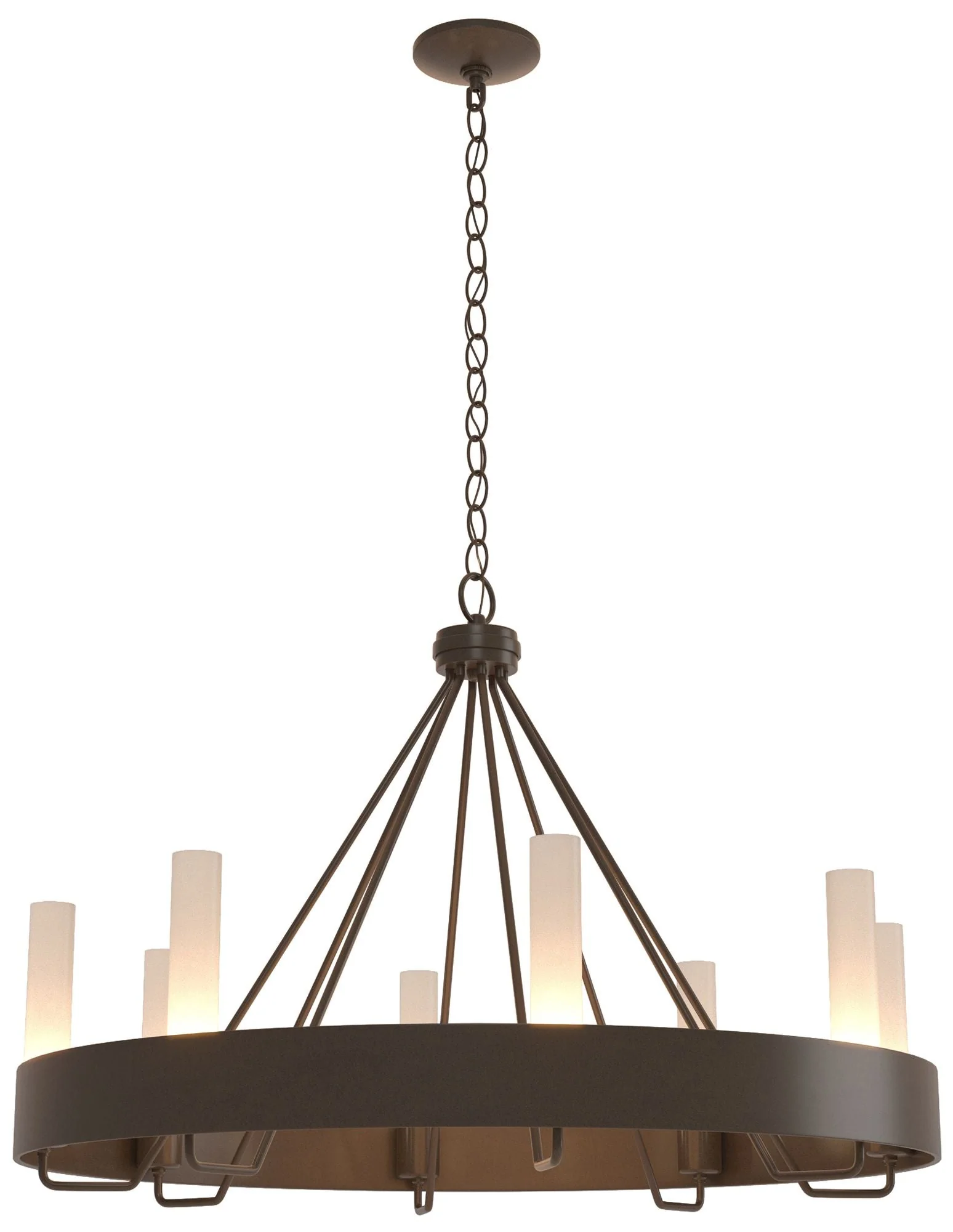Banded Ring 32" Wide Bronze Chandelier With Frosted Glass Shade - Image 1