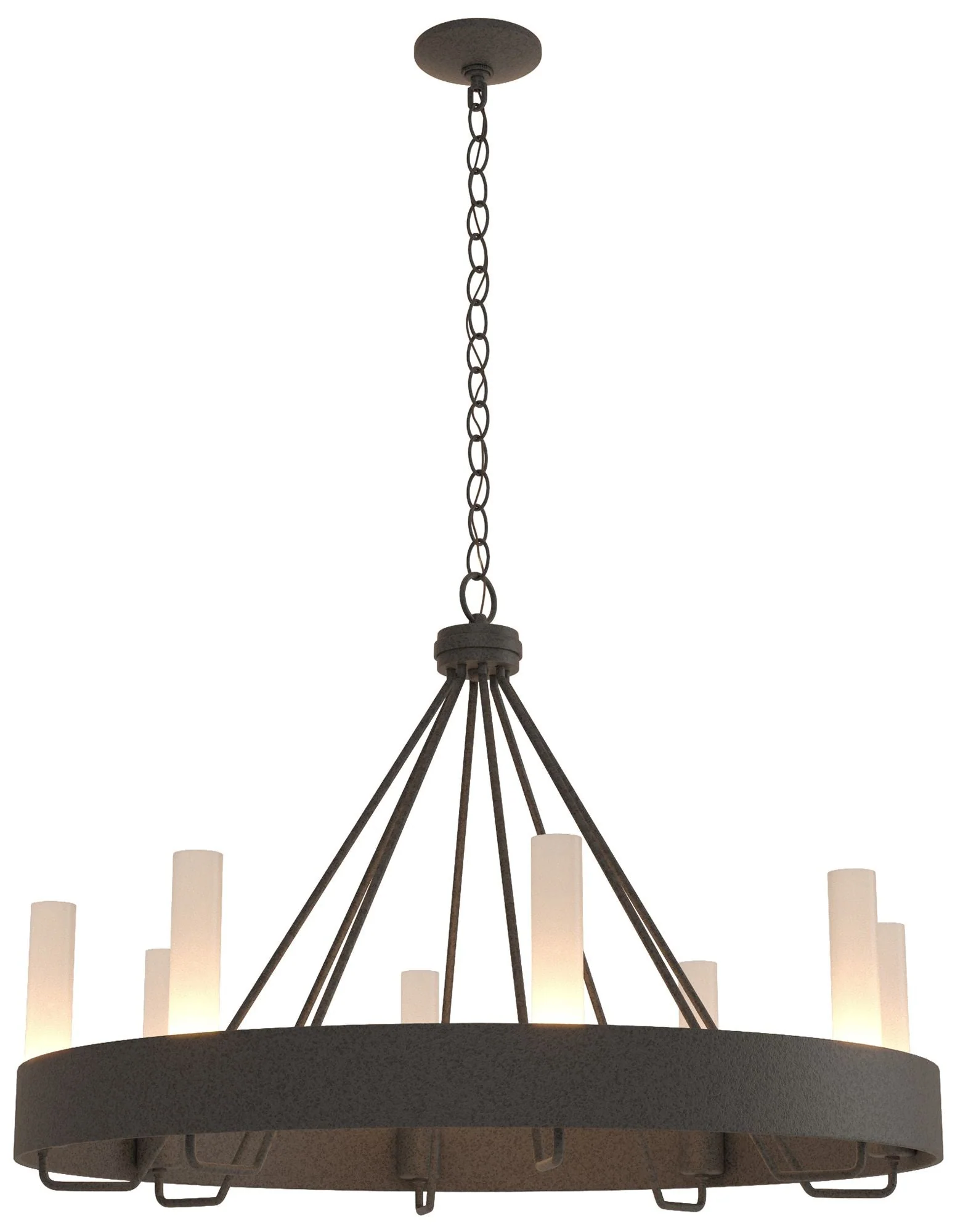 Banded Ring 32" Wide Natural Iron Chandelier With Frosted Glass Shade - Image 1
