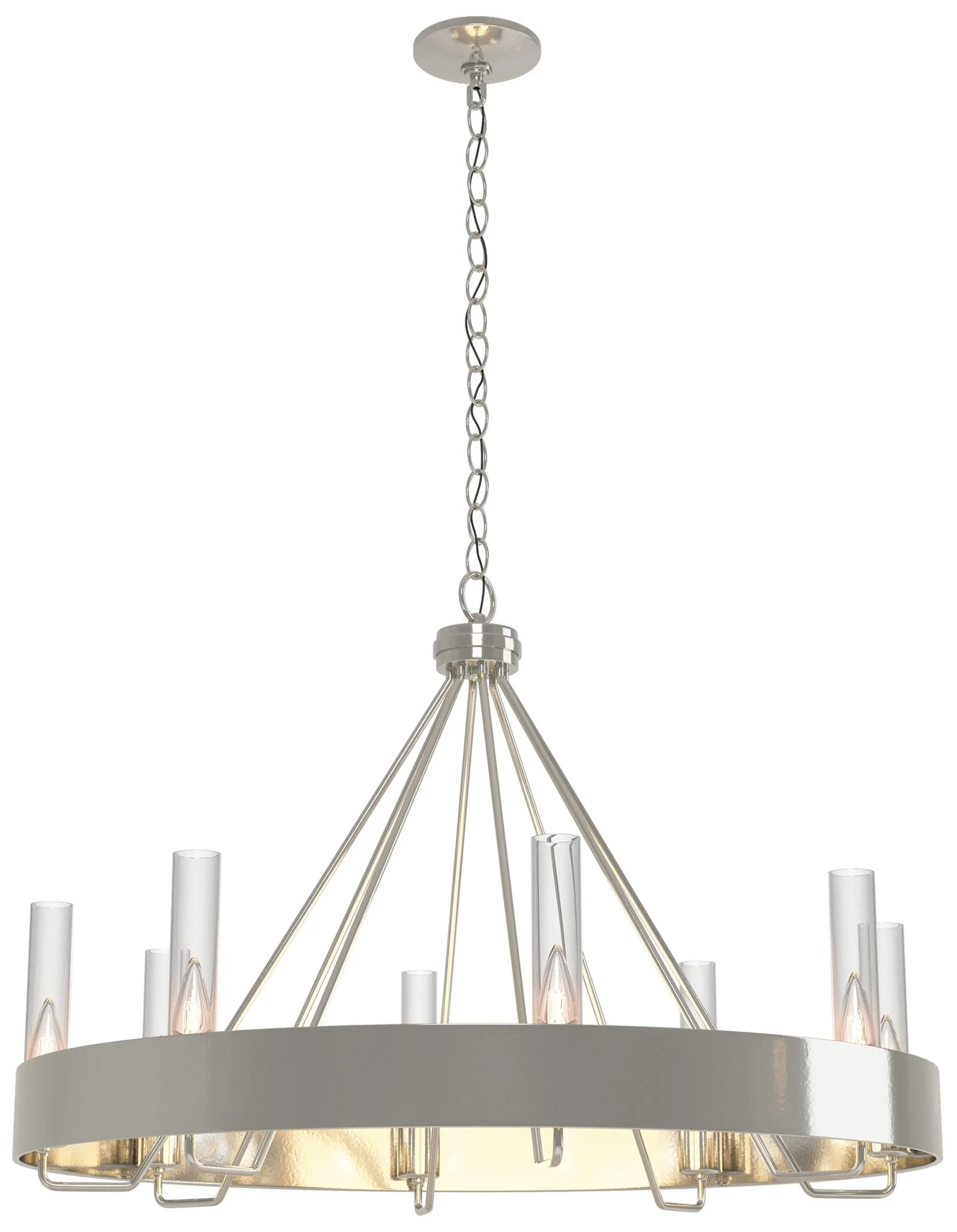 Banded Ring 32" Wide Sterling Chandelier With Clear Glass Shade - Image 1